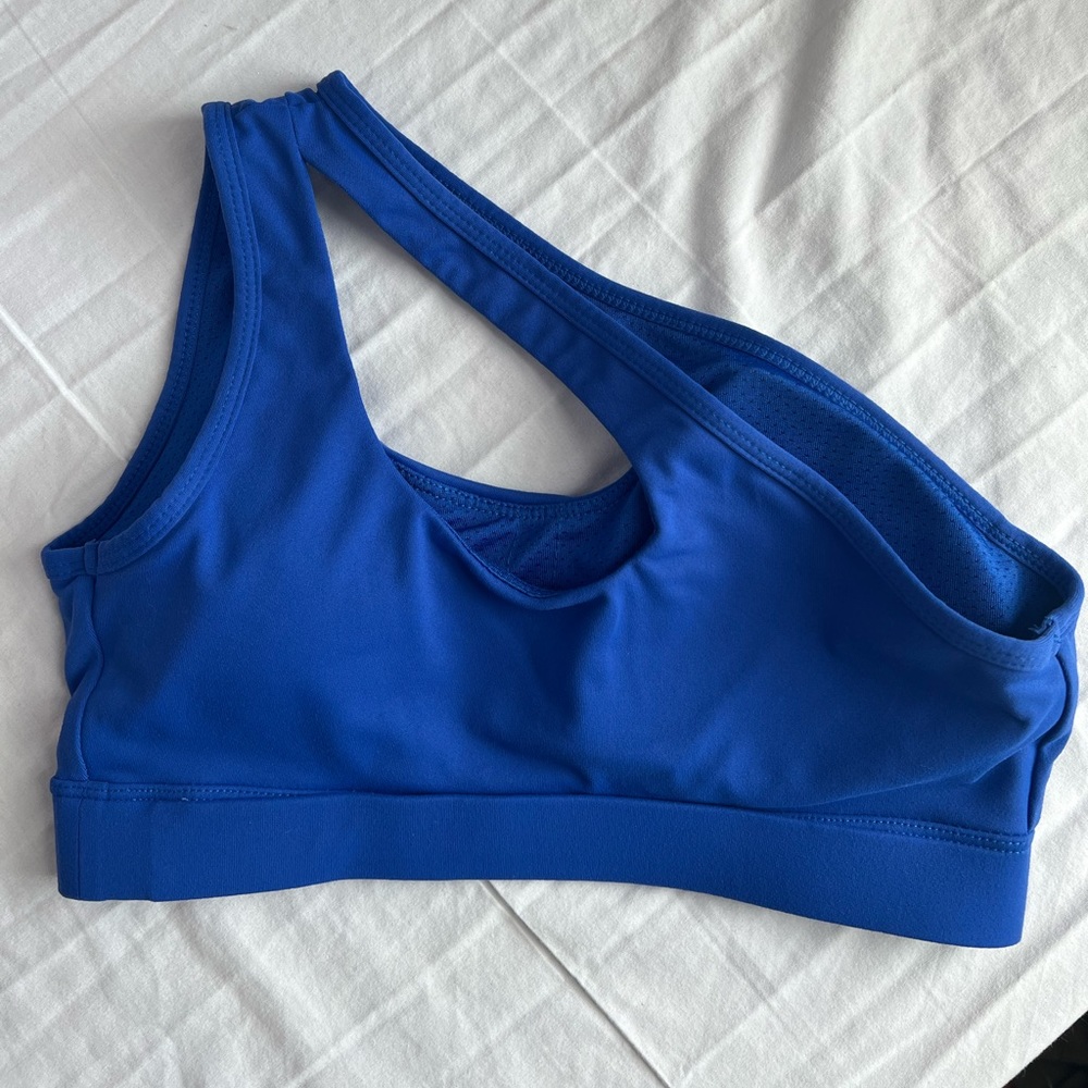 One shoulder sports bra blue size medium